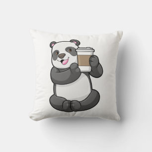 Cojín Decorativo Panda con el café a ir