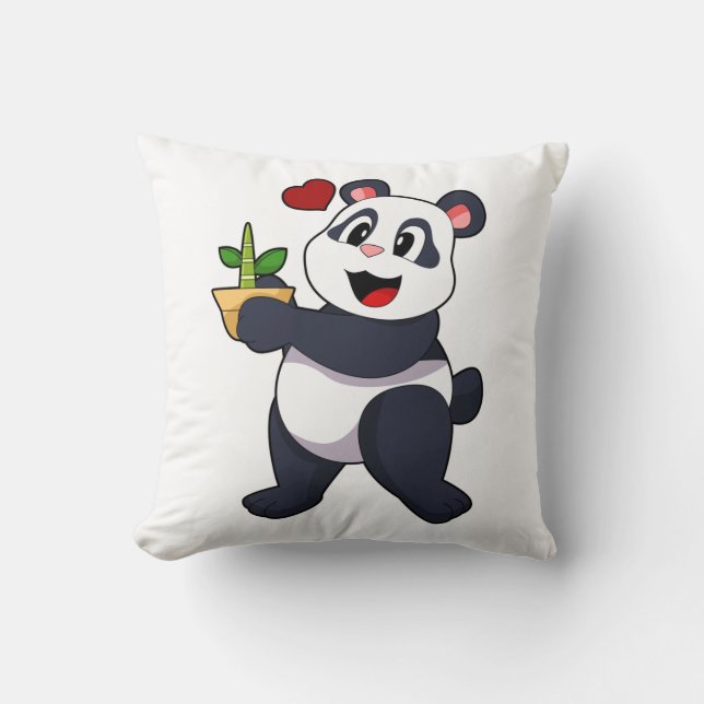 Cojín Decorativo Panda con flores de bambú (Anverso)