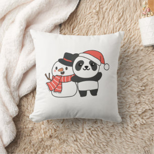 Cojín Decorativo Panda Con Snowman En Invierno Para Navidades