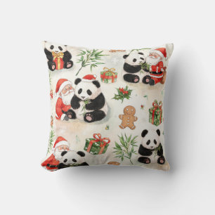 Cojín Decorativo Panda de acuarela Navidad