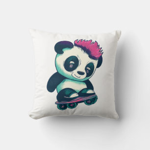 Cojín Decorativo Panda de bebé lindo con mohawk Skater Panda