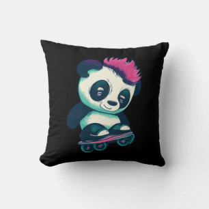 Cojín Decorativo Panda de bebé lindo con mohawk   Skater Panda