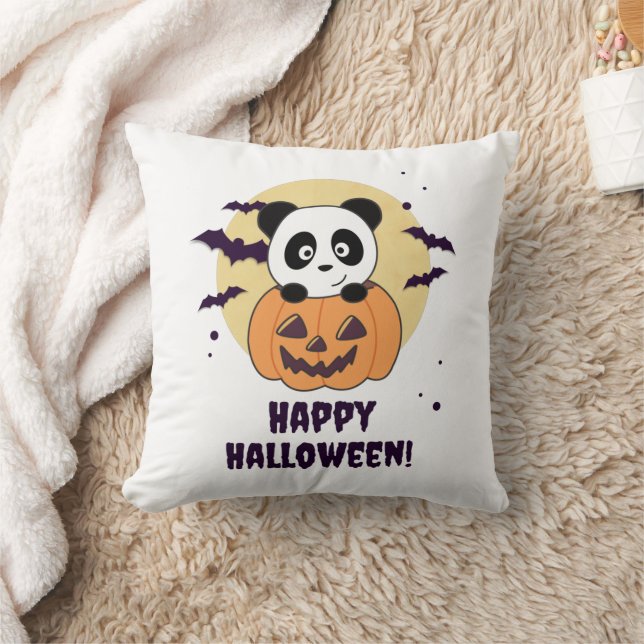 Cojín Decorativo Panda En Calabaza Dulce Pandas Feliz Halloween (Manta)