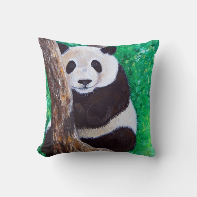 Cojín Decorativo Panda en una pintura de árbol (Anverso)