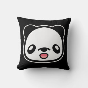 Cojín Decorativo Panda Feliz Kawaii Sobre Negro