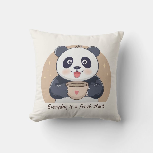 Cojín Decorativo Panda lindo con café (Anverso)