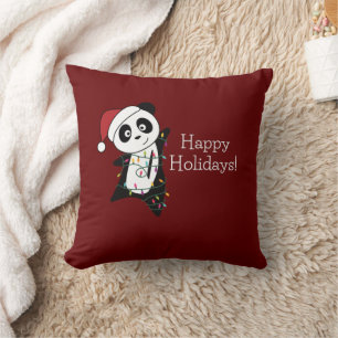 Cojín Decorativo Panda Navidades Nieve Animales De Invierno Pandas 