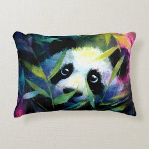 Cojín Decorativo Panda Peeking Bamboo Watercolor