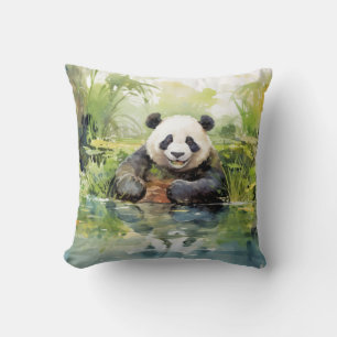 Cojín Decorativo Panda Relajándose En Jardín Diversión Animal Feliz