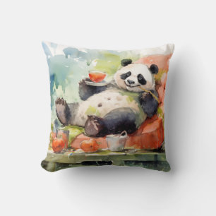 Cojín Decorativo Panda Relajándose En Jardín Diversión Animal Feliz