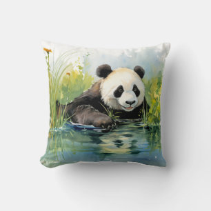 Cojín Decorativo Panda Relajándose En Jardín Diversión Animal Feliz