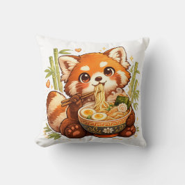 Cojín Decorativo Panda Rojo Comiendo Ramen – Adorable Amante de la