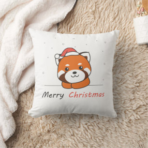 Cojín Decorativo Panda Rojo Navidades Nieve Animales De Invierno Pa