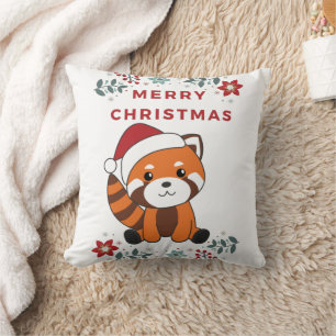 Cojín Decorativo Panda Rojo Navidades Nieve Animales De Invierno Pa