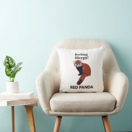 Cojín Decorativo Panda Rojo Sensándose Sleepy Funny Panda Rojo