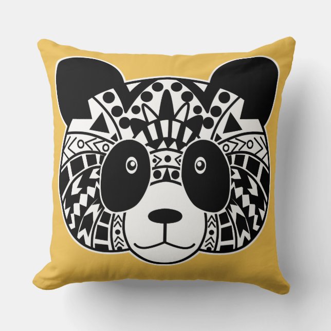Cojín Decorativo Panda tribal blanco y negro (Anverso)