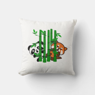 Cojín Decorativo Panda Y Panda Rojo Bamboo Peeka