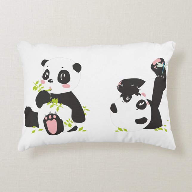 Cojín Decorativo Pandas | Cubos de panda y pequeña libélula (Anverso)