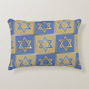 Cojín Decorativo Paneles de Arte Estrella de David Azul Dorado