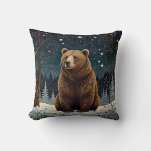 Cojín Decorativo Panorama de invierno de osito marrón retro