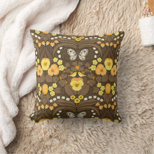 Cojín Decorativo Pansias amarillas, pájaros y mariposas