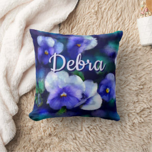 Cojín Decorativo Pansias azules Pansy Flor Floral personalizada