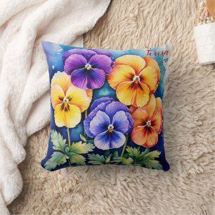 Cojín Decorativo Pansies acuarela audaz y vívida