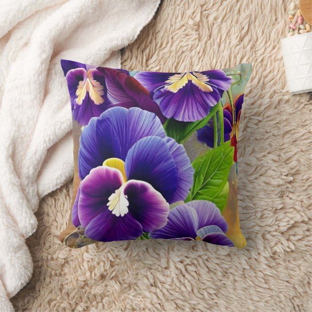 Cojín Decorativo Pansies púrpura -IA ART (Manta)