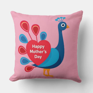 Cojín Decorativo Pantalla de amor de pavo real del día de la madre