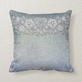 Cojín Decorativo Pantalón de mezclilla azul y encaje de corazón bla