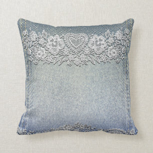 Cojín Decorativo Pantalón de mezclilla azul y encaje de corazón bla