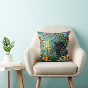 Cojín Decorativo Pantera negra África Estilo collage alegre selva
