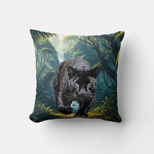 Cojín Decorativo Pantera negra en la jungla (Anverso)