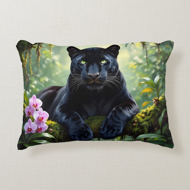Cojín Decorativo Pantera negra en la selva (Anverso)
