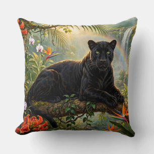 Cojín Decorativo Pantera Negra Flores de Jungla de Kenia Cascada