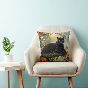 Cojín Decorativo Pantera Negra Kenia Flores de la Selva Cascada