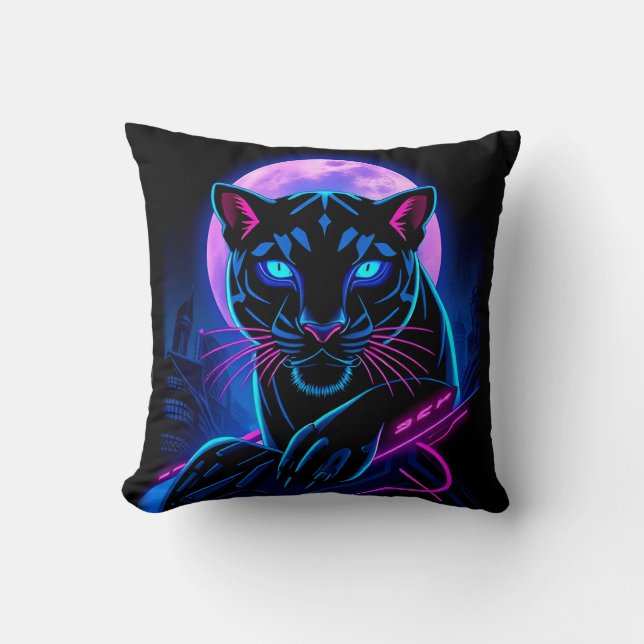 Cojín Decorativo Pantera Negra Neon Cyberpunk (Anverso)