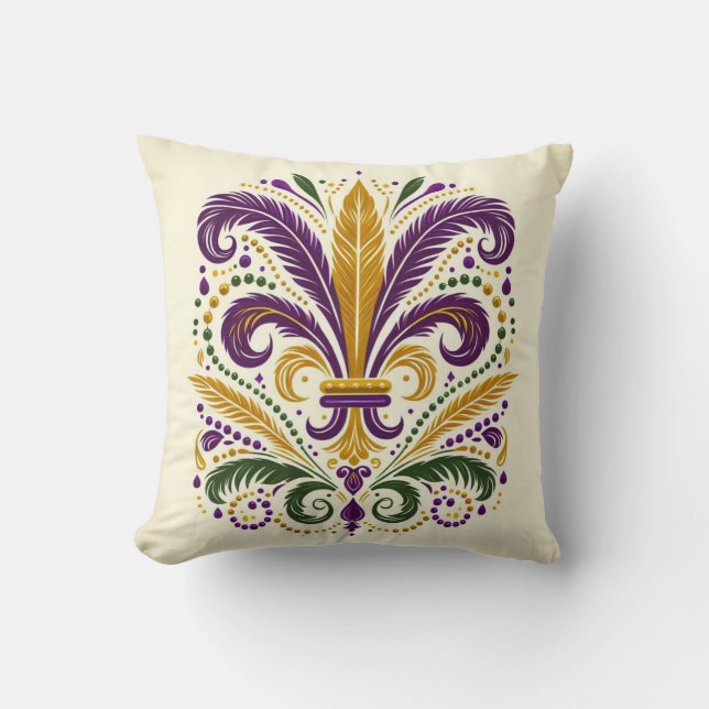 Cojín Decorativo Pañuelos de lis amarillo, violeta verde (Anverso)