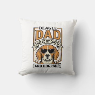 Cojín Decorativo Papá Beagle Impulsado por Café y Camiseta de Pelo
