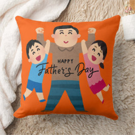 Cojín Decorativo Papá de dibujos animados alegres abrazando a dos n