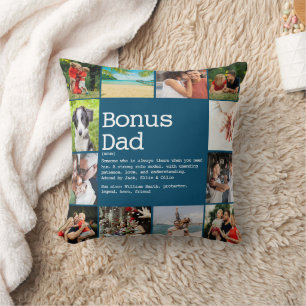 Cojín Decorativo Papa de Regalo Padrastro Definición Collage Azul