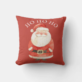 Cojín Decorativo Papá Noel acuarela HO HO HO Navidad roja linda
