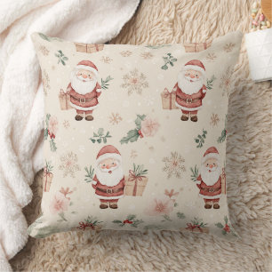 Cojín Decorativo Papá Noel de acuarela rosa Navidad con copos de ni