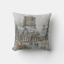 Cojín Decorativo Papá Noel de antaño con niños frente a una iglesia