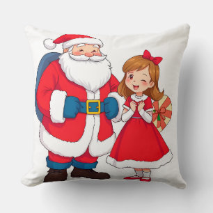 Cojín Decorativo Papá Noel de Navidad con niña feliz