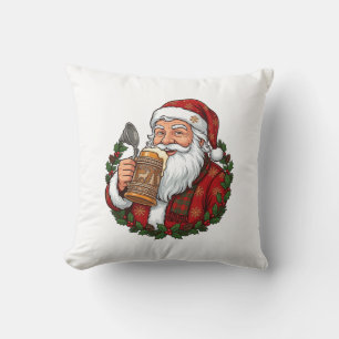 Cojín Decorativo Papá Noel de Navidad sosteniendo un vaso de cervez