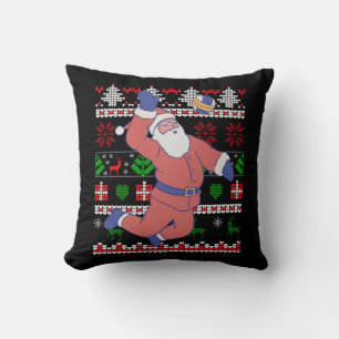 Cojín Decorativo Papá Noel de voleibol feo de Navidad