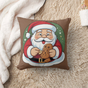 Cojín Decorativo Papá Noel divertido sosteniendo galleta festividad