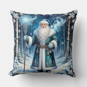 Cojín Decorativo Papá Noel en un bosque mágico nevado