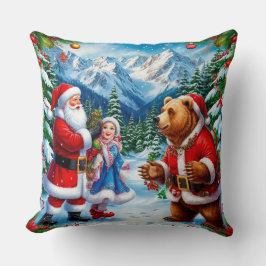 Cojín Decorativo Papá Noel festivo con Chica y oso